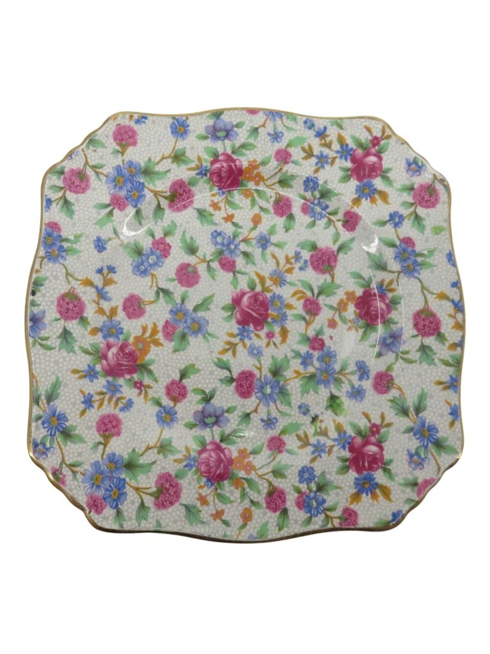 Royal Winton Grimwades Old Cottage Chintz 7 Inch Pink Blue Flower Square Plate